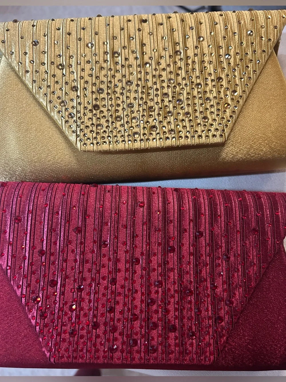2 new Elegant Gold and Red Rhinestone Clutch Set - Women's Evening Bags